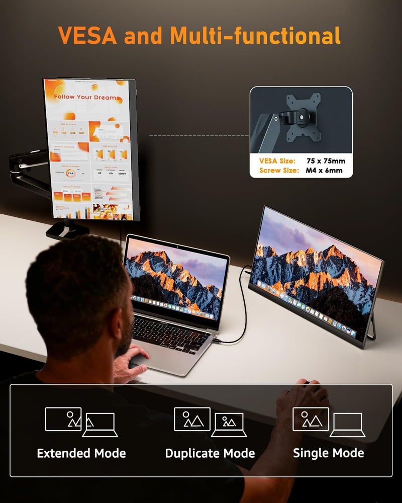 Yodoit Portable Monitor for Laptop 100Hz 18.5" FHD 1080P Screen IPS Display with USB Type C Port and Speakers with Smart Cover Metal Compatible with PC, MacBook, Xbox (Black) - Image 4